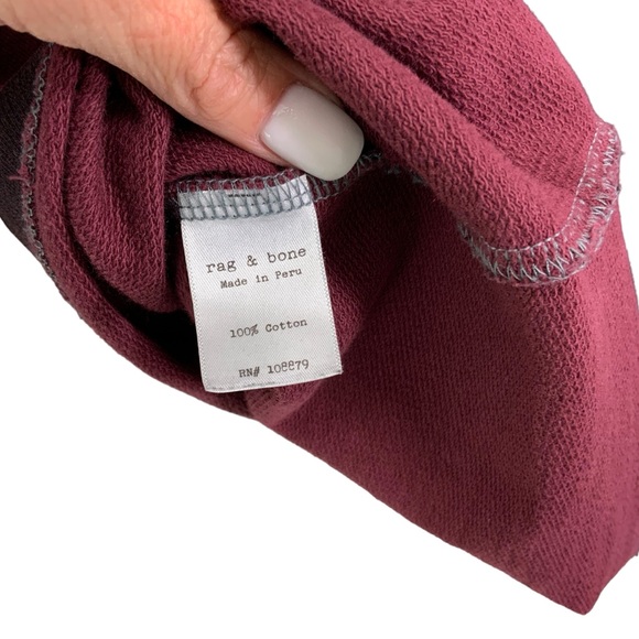 RAG & BONE Long Sleeve Cropped Cotton Terry Sweatshirt Burgundy Black Small A28 - Picture 8 of 8